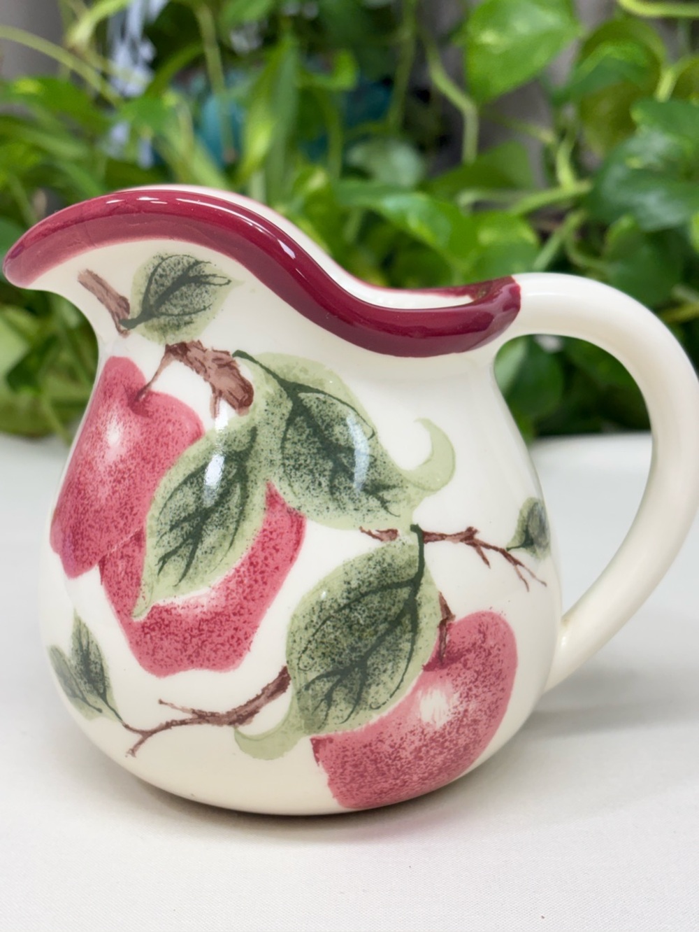 Apple Pattern Ceramic Pitcher Creamer Farmhouse Cottagecore Decor Small 4.5”
